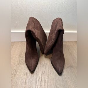 SCHUTZ Brown Suede Pointed-Toe Slouch Boots